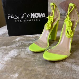 Fashion Nova Neon Yellow ‘Lose It All’ Suede Block Heel Sandals - Size 9
